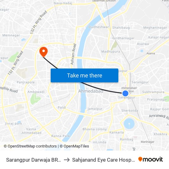 Sarangpur Darwaja BRTS to Sahjanand Eye Care Hospital map
