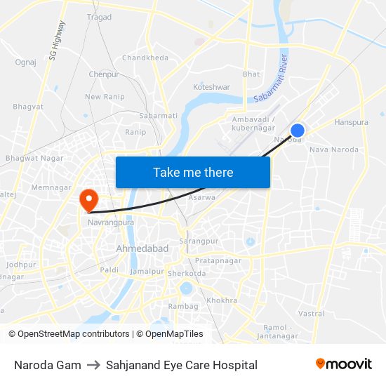 Naroda Gam to Sahjanand Eye Care Hospital map
