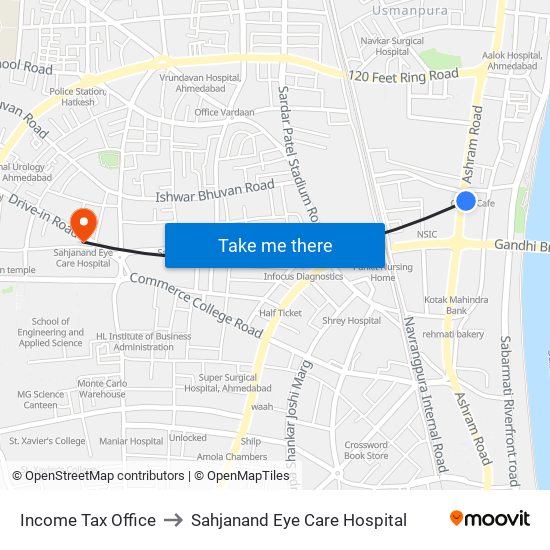 Income Tax Office to Sahjanand Eye Care Hospital map