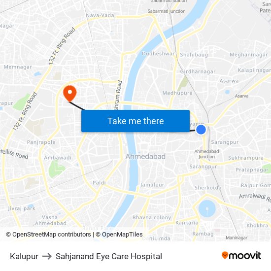 Kalupur to Sahjanand Eye Care Hospital map
