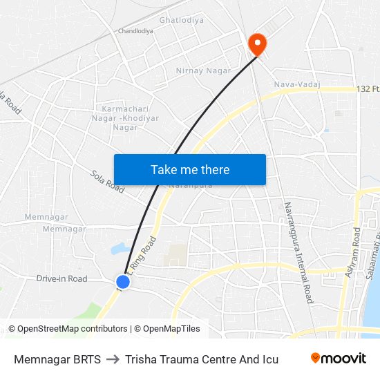 Memnagar BRTS to Trisha Trauma Centre And Icu map