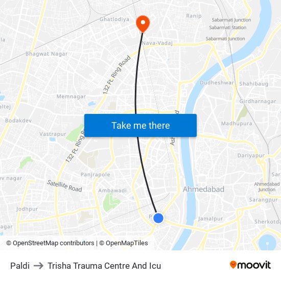 Paldi to Trisha Trauma Centre And Icu map