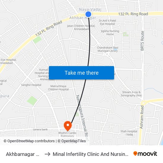 Akhbarnagar BRTS to Minal Infertility Clinic And Nursing Home map