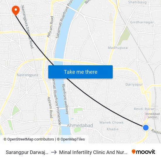 Sarangpur Darwaja BRTS to Minal Infertility Clinic And Nursing Home map