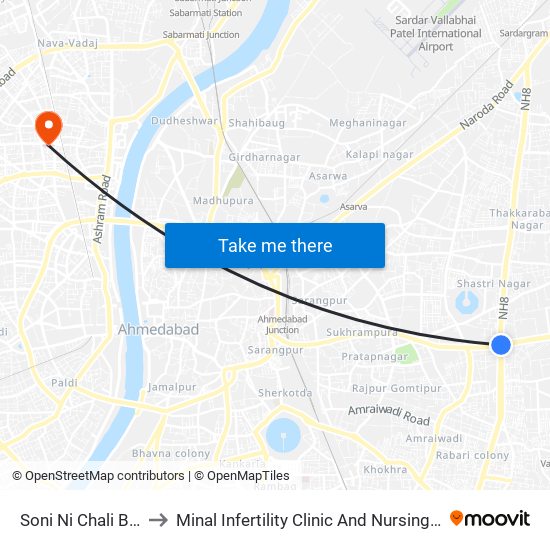Soni Ni Chali BRTS to Minal Infertility Clinic And Nursing Home map