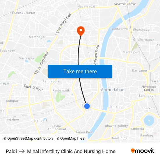 Paldi to Minal Infertility Clinic And Nursing Home map