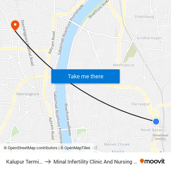 Kalupur Terminus to Minal Infertility Clinic And Nursing Home map