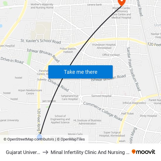 Gujarat University to Minal Infertility Clinic And Nursing Home map