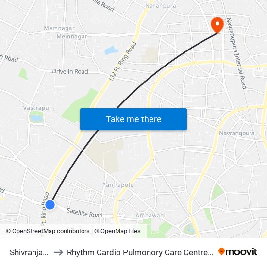 Shivranjani BRTS to Rhythm Cardio Pulmonory Care Centre And Medical Hospital map