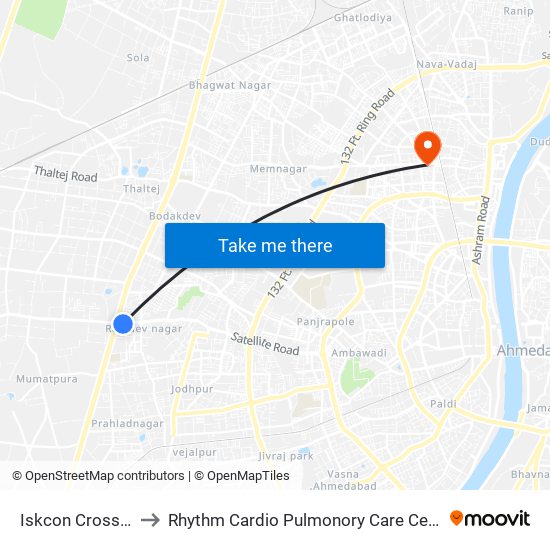 Iskcon Cross Road BRTS to Rhythm Cardio Pulmonory Care Centre And Medical Hospital map