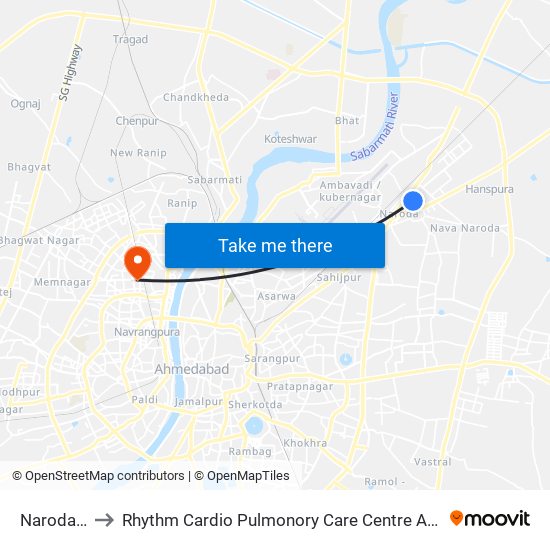 Naroda Gam to Rhythm Cardio Pulmonory Care Centre And Medical Hospital map