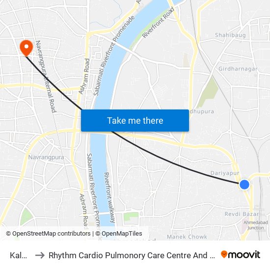 Kalupur to Rhythm Cardio Pulmonory Care Centre And Medical Hospital map