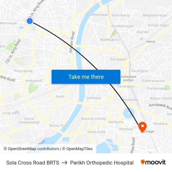 Sola Cross Road BRTS to Parikh Orthopedic Hospital map