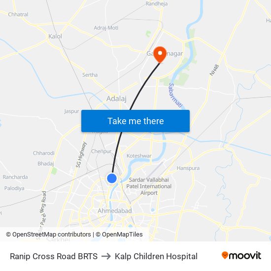 Ranip Cross Road BRTS to Kalp Children Hospital map