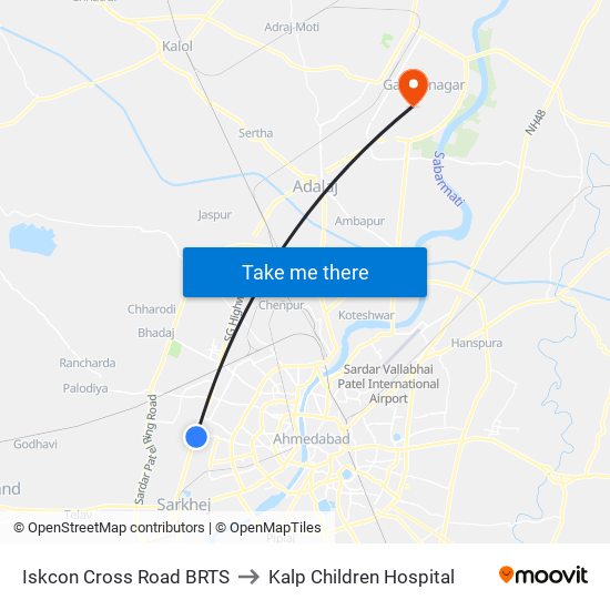 Iskcon Cross Road BRTS to Kalp Children Hospital map