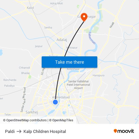 Paldi to Kalp Children Hospital map