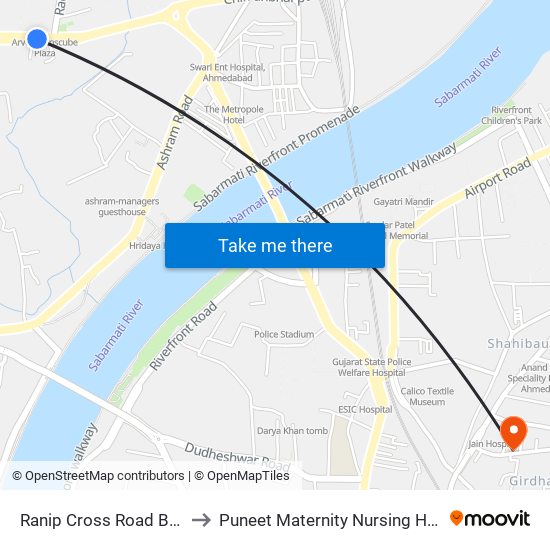 Ranip Cross Road BRTS to Puneet Maternity Nursing Home map