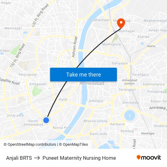 Anjali BRTS to Puneet Maternity Nursing Home map