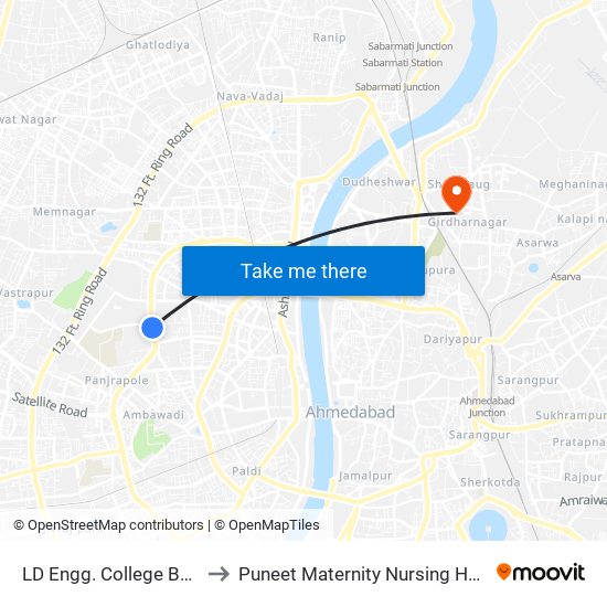 LD Engg. College BRTS to Puneet Maternity Nursing Home map