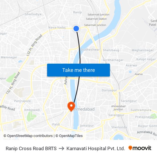 Ranip Cross Road BRTS to Karnavati Hospital Pvt. Ltd. map