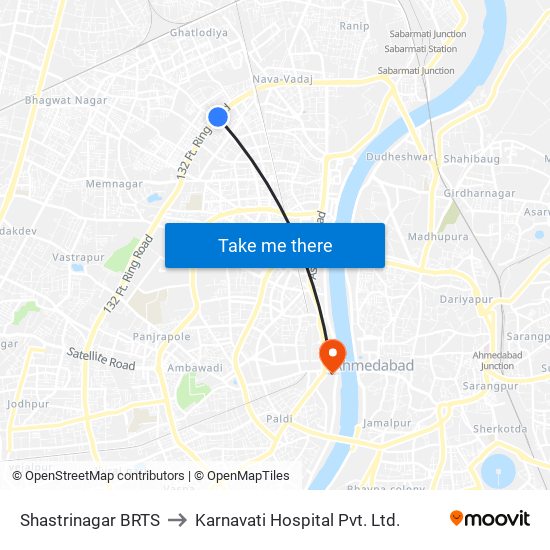 Shastrinagar BRTS to Karnavati Hospital Pvt. Ltd. map