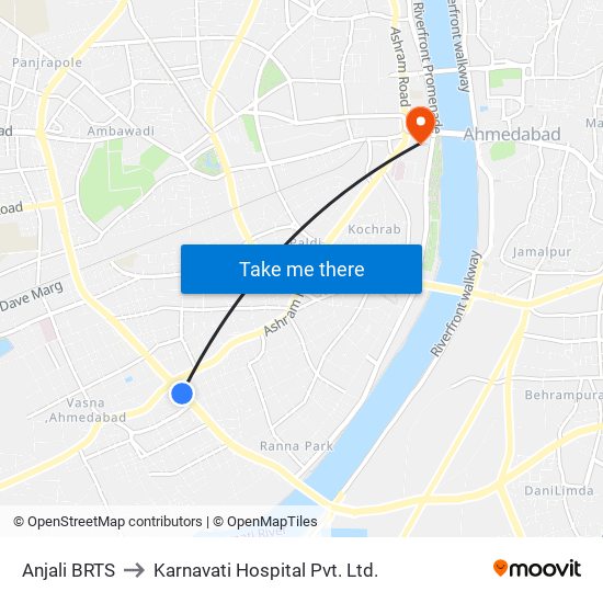 Anjali BRTS to Karnavati Hospital Pvt. Ltd. map