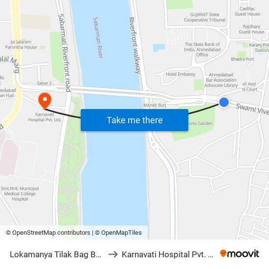 Lokamanya Tilak Bag BRTS to Karnavati Hospital Pvt. Ltd. map