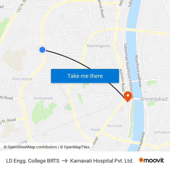 LD Engg. College BRTS to Karnavati Hospital Pvt. Ltd. map