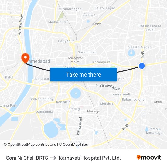 Soni Ni Chali BRTS to Karnavati Hospital Pvt. Ltd. map