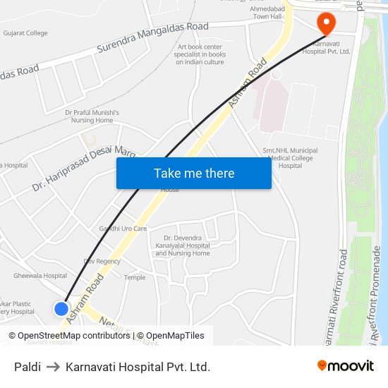 Paldi to Karnavati Hospital Pvt. Ltd. map