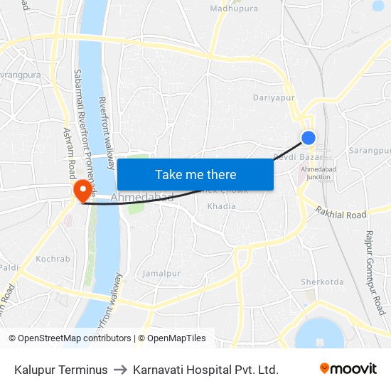 Kalupur Terminus to Karnavati Hospital Pvt. Ltd. map