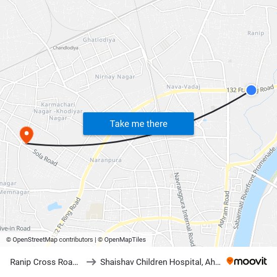 Ranip Cross Road BRTS to Shaishav Children Hospital, Ahmedabad map