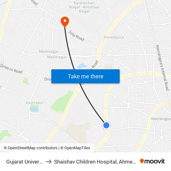 Gujarat University to Shaishav Children Hospital, Ahmedabad map