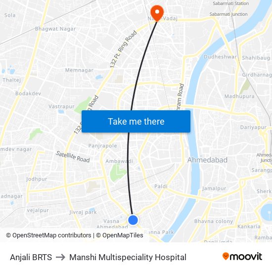 Anjali BRTS to Manshi Multispeciality Hospital map