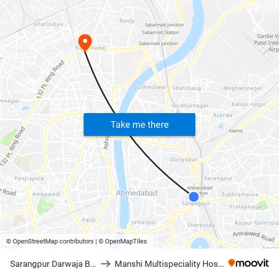 Sarangpur Darwaja BRTS to Manshi Multispeciality Hospital map