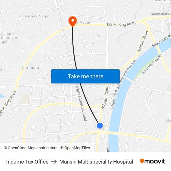 Income Tax Office to Manshi Multispeciality Hospital map