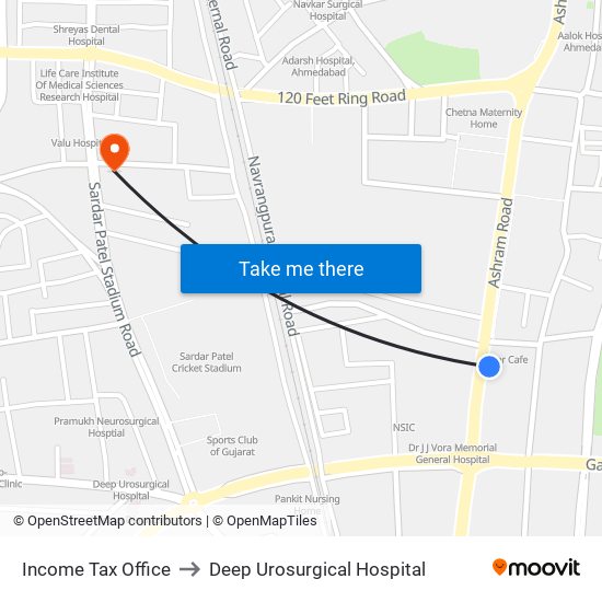 Income Tax Office to Deep Urosurgical Hospital map