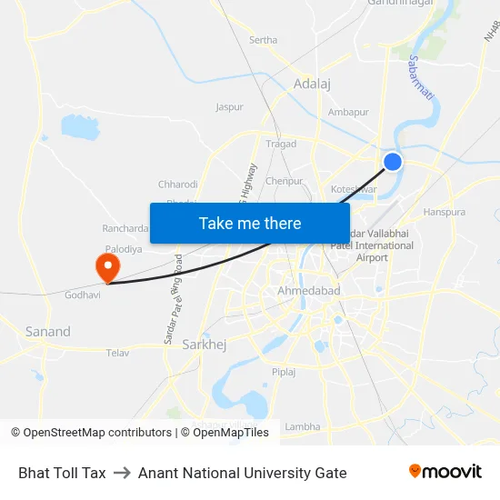 Bhat Toll Tax to Anant National University Gate map