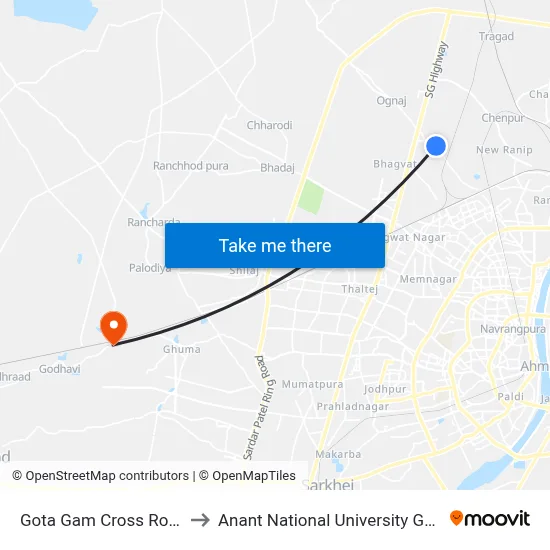 Gota Gam Cross Road to Anant National University Gate map