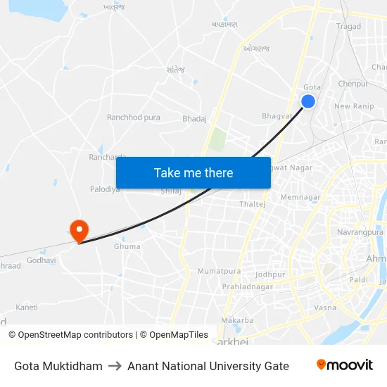 Gota Muktidham to Anant National University Gate map