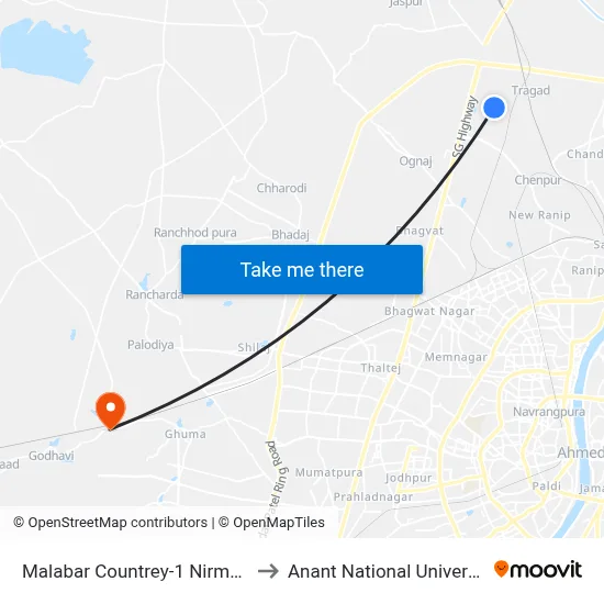 Malabar Countrey-1 Nirma Institute to Anant National University Gate map