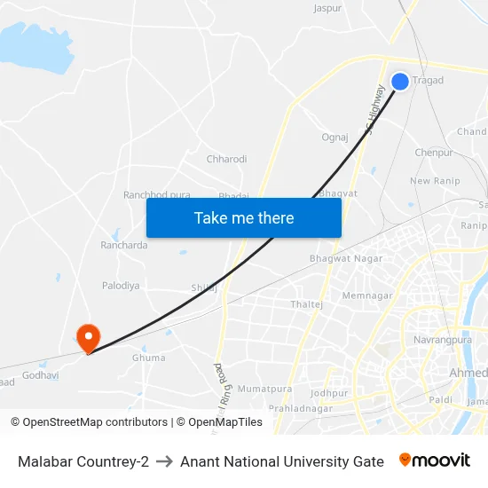 Malabar Countrey-2 to Anant National University Gate map
