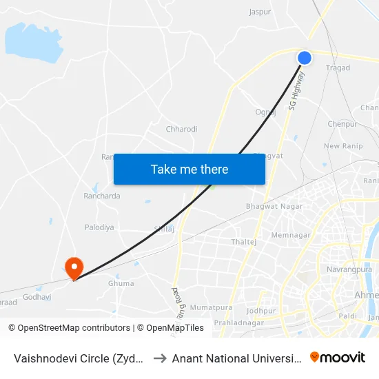 Vaishnodevi Circle (Zydus Life) to Anant National University Gate map