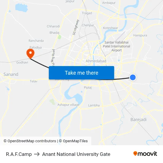 R.A.F.Camp to Anant National University Gate map