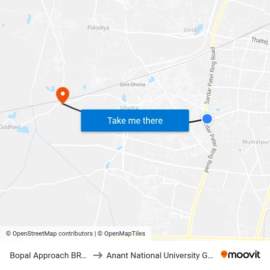 Bopal Approach BRTS to Anant National University Gate map