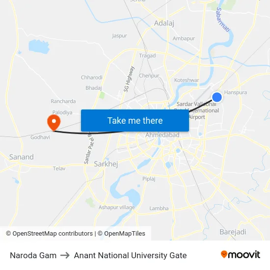 Naroda Gam to Anant National University Gate map