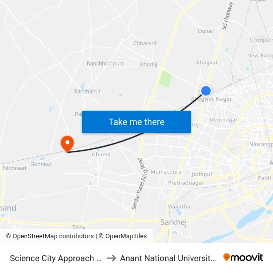 Science City Approach BRTS to Anant National University Gate map