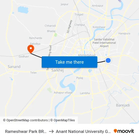 Rameshwar Park BRTS to Anant National University Gate map