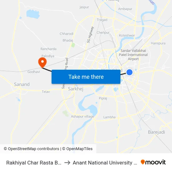 Rakhiyal Char Rasta BRTS to Anant National University Gate map