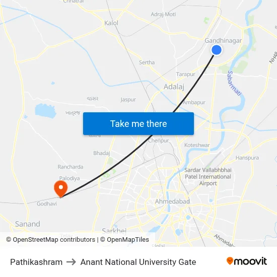 Pathikashram to Anant National University Gate map